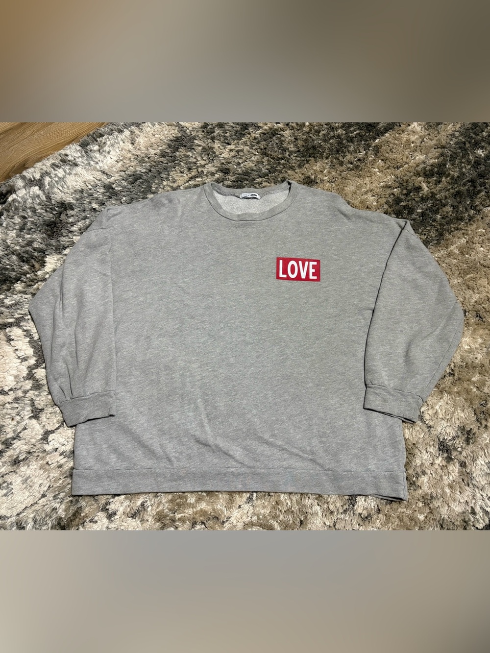 Fashion Nova Gray Crewneck Sweatshirt with Red LOVE Graphic